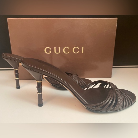 Gucci Brown Leather Bamboo Style Heel Sandal Slip-on Shoes 8 - Picture 7 of 9